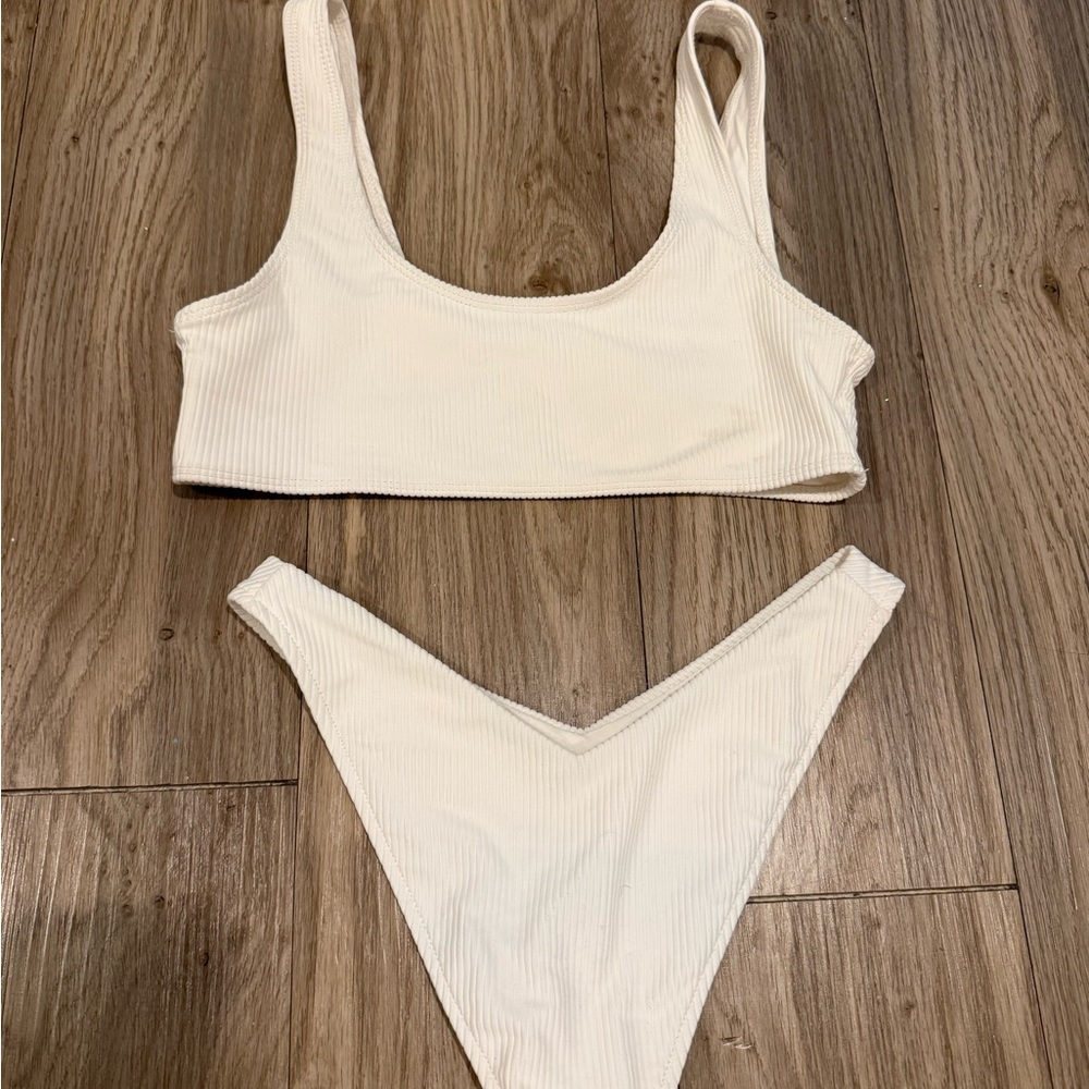 Frankie's Bikinis Cream Ribbed Bra Set